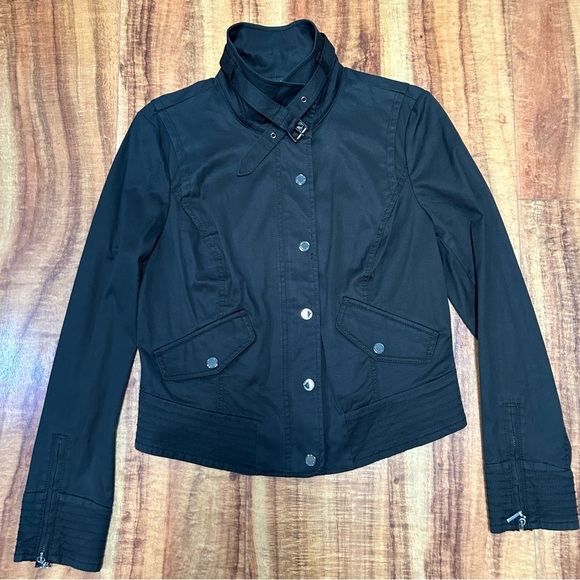 White House Black Market Zip Front Military Jacket Black Size 10 - Picture 2 of 7
